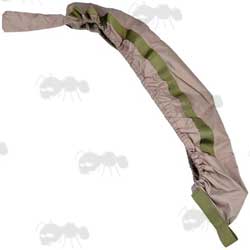 Tan Coloured Elastic Rifle Cover Slip Bag With Elasticated Rim for Gun With Silencer, Scope and Bipod Fitted