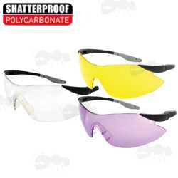 Three Pairs of EyeLevel Safety Target Shooting Glasses, Clear, Yellow and Purple Lenses