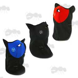 Red, Blue and Black Neoprene Lower Face Masks with Fleece Neck Guard
