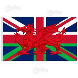 Union and Wales Flag Combination, Welsh Dragon with Green Valleys Base