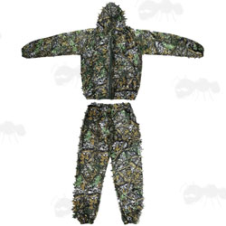Woodland Camouflage 3D Leaf Trousers and Jacket with Hood Two Piece Ghillie Suit