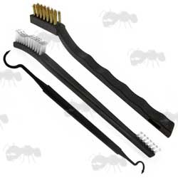 Gun Cleaning Set of Bronze and Nylon Brushes and Double Ended Pick