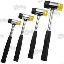 Set Of Four Assorted Size Dual Face Gunsmith Hammer With Black Rubber and Yellow Silicone Heads