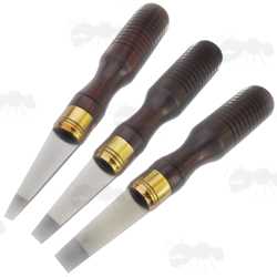 Set of Three Gunsmiths Shotgun Screwdrivers with Dark Brown Hardwood Handles and Brass Ferrules