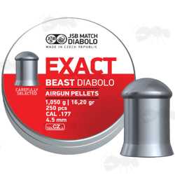 Tin of 250 x JSB .177 / 4.5mm Calibre 16.20 Grains Exact Beast Diabolo Airgun Pellets