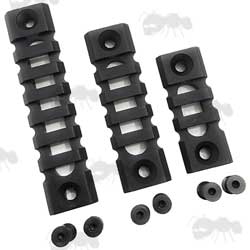 Set of Three Black Skeletonised KeyMod Accessory Rails with Fittings