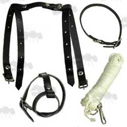 Set of Leather Ferret Harness, Collar and Muzzle with White Cord Line