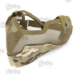 Multicam Airsoft Lower Face Wire Mesh Mask with Ear Covers