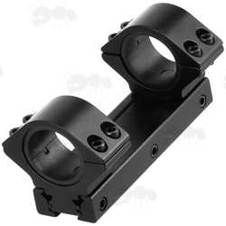 One Piece, Low-Profile 30mm Diameter Scope Mount for Weaver / Picatinny and Dovetail Rails with 25mm Ring Adapters