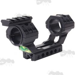 One Piece, Extended Design 30mm Diameter Scope Mount For Weaver Rails With Anti-Tilt Spirit Level and Moveable Accessory Rail