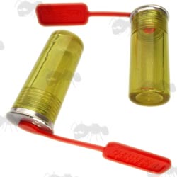 Pair of 12 Gauge Yellow Polymer Dummy Shotgun Cartridges with Safety Flags