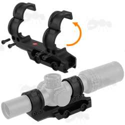 Picatinny Rail Fitting One Piece Design Low-Power Variable Optic Scope Mount with Hinged 30mm Diameter Rings and Levelling Set Screw in the Base