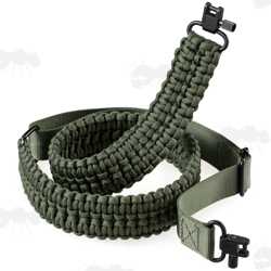 Long Green Paracord Double Cobra Weaved Rifle Sling with Fitted Quick-Release Gated Swivels