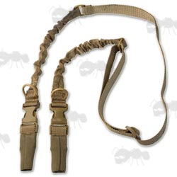 Coyote Brown Two Point Bungee Rifle Sling with QD ABS Buckles and Metal Snap Clips