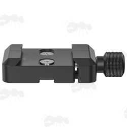 Black Anodised Aluminium ARCA-Swiss Rail to 17S Adapter with Harris QD Bipod Sling Swivel Stud and Large Thumbscrew Fitting