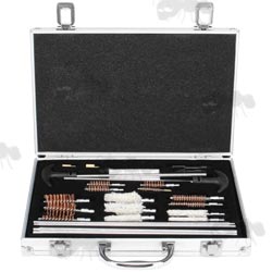 Multi-Gun Barrel Rod Mops and Brushes Cleaning Kit in a Metal Storage Box