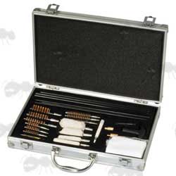 Universal Gun Barrel Rod Mops and Brushes Cleaning Kit in a Metal Storage Box
