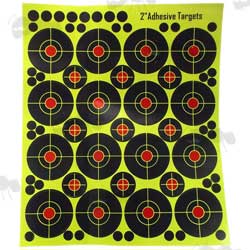 Ten Sheets of 16 Self Adhesive Reactive Black Shooting Targets With Red Circle Bullseye