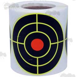 Roll of 200 Circular Self Adhesive Reactive Yellow and Black Paper Shooting Target with Full Circle Bullseye with Four Shots