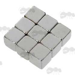 Nine Almost Cube Shaped Rare Earth Magnets