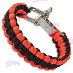Steel Adjustable Length Shackle Bracelet with Red and Black Two Tone Paracord