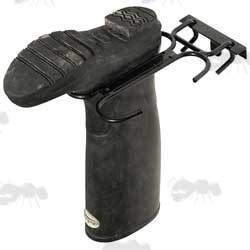 All Black Stubbythene Coated Steel Welly Rack With Fold Down Design When Not In Use, Shown With Welly In Position