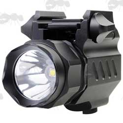 Black Plastic Body Compact LED Tactical Torch Unit With Weaver / Picatinny Gun Rail Mount