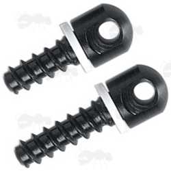 Pair of Black Uncle Mike's Wood Thread Screw Studs with White Spacer Washers for Quick-Detach Sling Swivels
