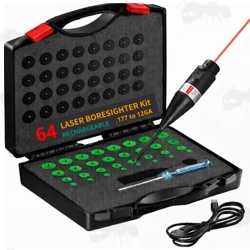 Universal Barrel Muzzle Fitting Green Laser Bore Sighting Kit in Case for Pistols, Rifles and Shotguns with 32 Piece Arbor Adapters