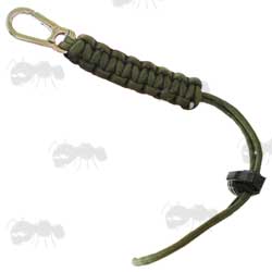 Green Cobra Weave Paracord Lanyard with Metal Snap Clip and Black Plastic Grenade Style Cord Lock Toggle
