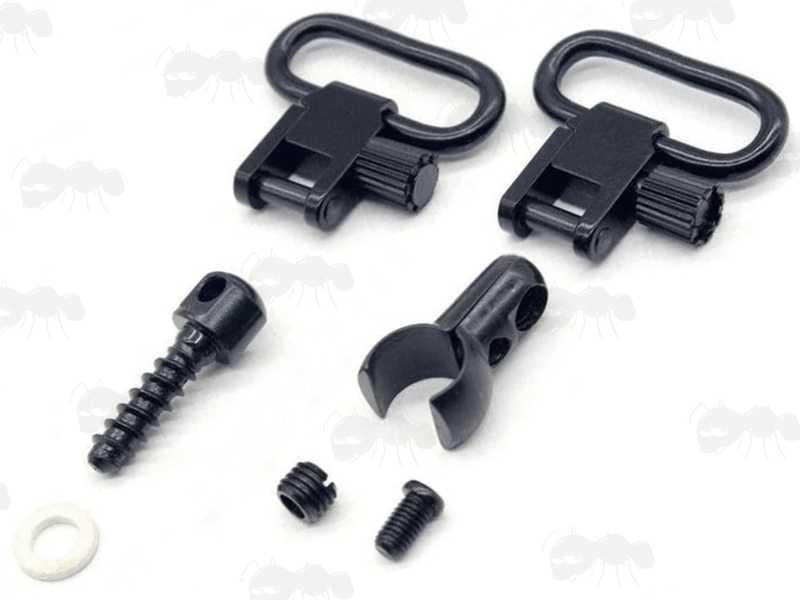 Black Anodised QD Sling Swivel Set with QD Wood Screw Stud and Barrel Split Band for Weihrauch HW80K Airguns and Other Rifles
