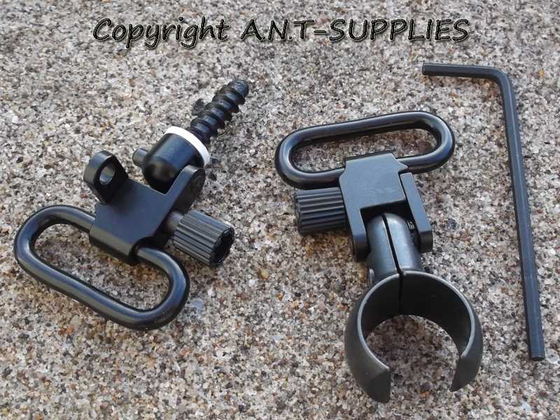 Black Anodised QD Sling Swivel Set with QD Wood Screw Stud and Barrel Split Band for Weihrauch HW80, HW95, HW95K Airguns and Other Rifles