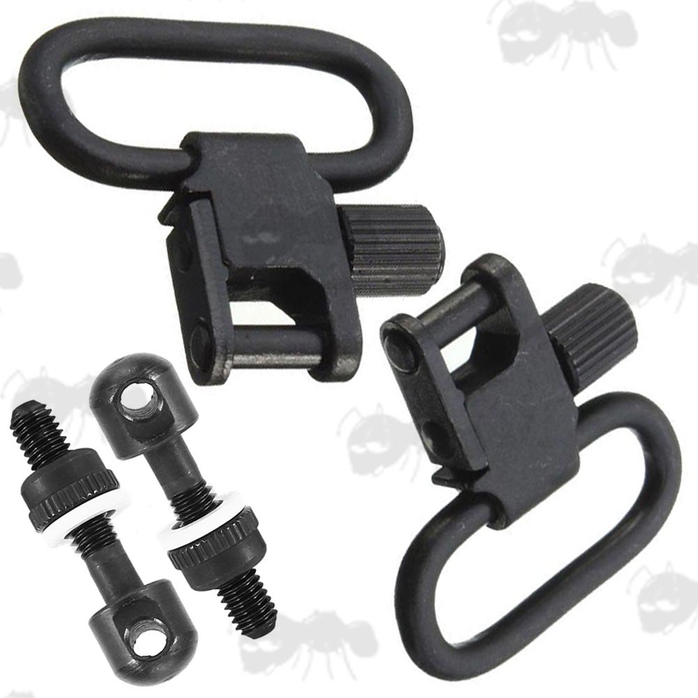 Pair of Black QD Sling Swivels with Base Studs with Long Machine Threads