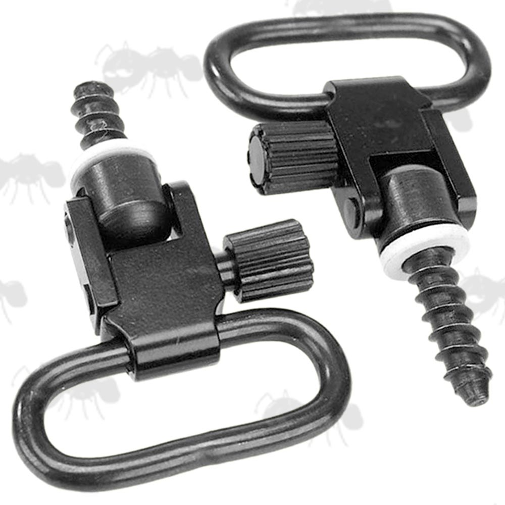 Pair of Black QD Sling Swivels with Base Studs with Short and Long Wood Threads