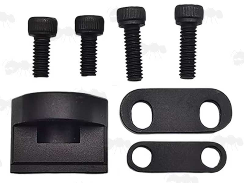 Dismantled View of The Black 10mm Socket Push Button QD Swivel Port Adapter for Tactical Rifle Buttstocks with Sling Strap Slots