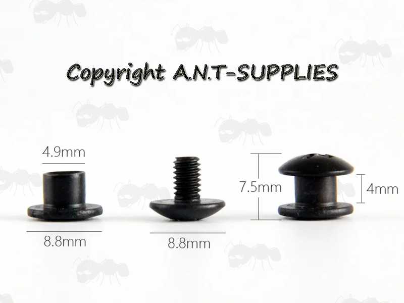 Dimensions of The Black 4mm Long Chicago Screw Sling / Knife Sheath Studs