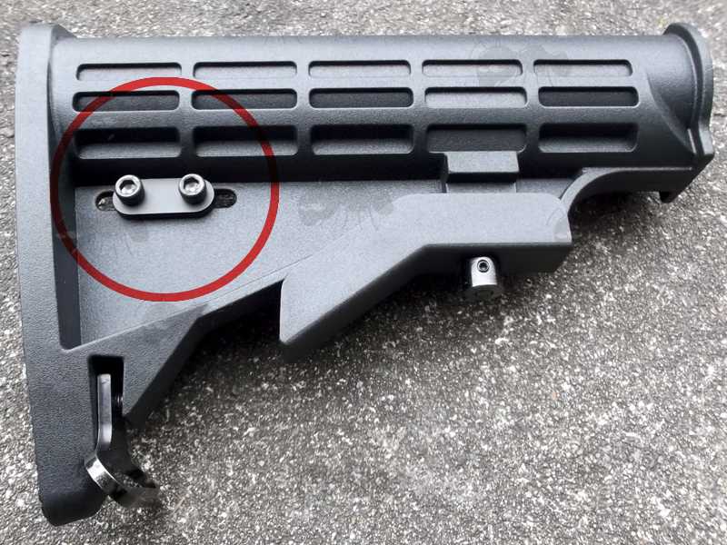 Black Polymer Collapsible Tactical Rifle Buttstock, Fitted with 10mm Sling Swivel Socket Base Port Adapter