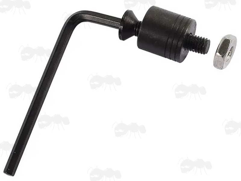 Push Button Release Swivel Port Socket with Screw and Nut Fitting, Shown Assembled