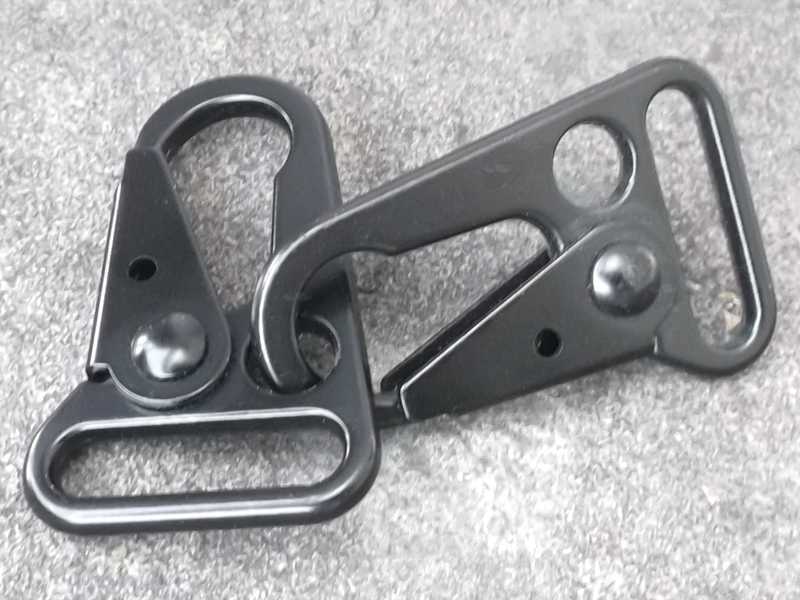 Pair of 22mm Loop Black Wide Mouth H&K Type Gun Sling Hook Snap Clips Clipped Together