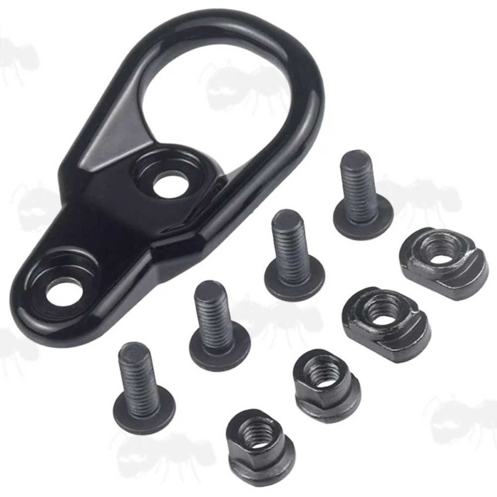 Large Loop Handguard Fitting Sling Mount Attachment Point with KeyMod and MLok Fittings, Black Coloured Finish