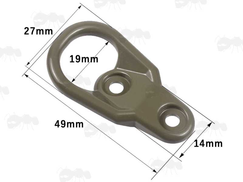 Large Loop Handguard Fitting Sling Mount Attachment Point with KeyMod Fittings, Shown Fitted to a Green Coloured One Point Bungee Sling