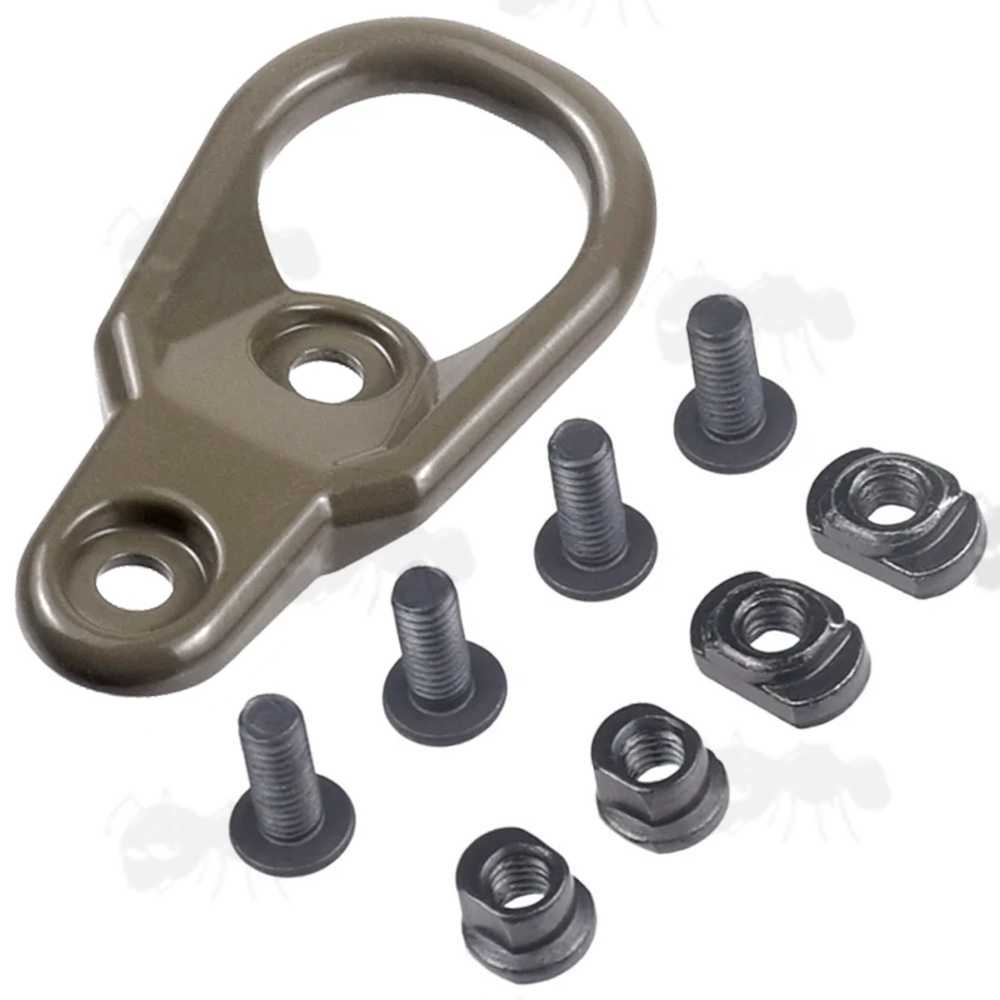 Large Loop Handguard Fitting Sling Mount Attachment Point with KeyMod and MLok Fittings, Dark Earth Coloured Finish