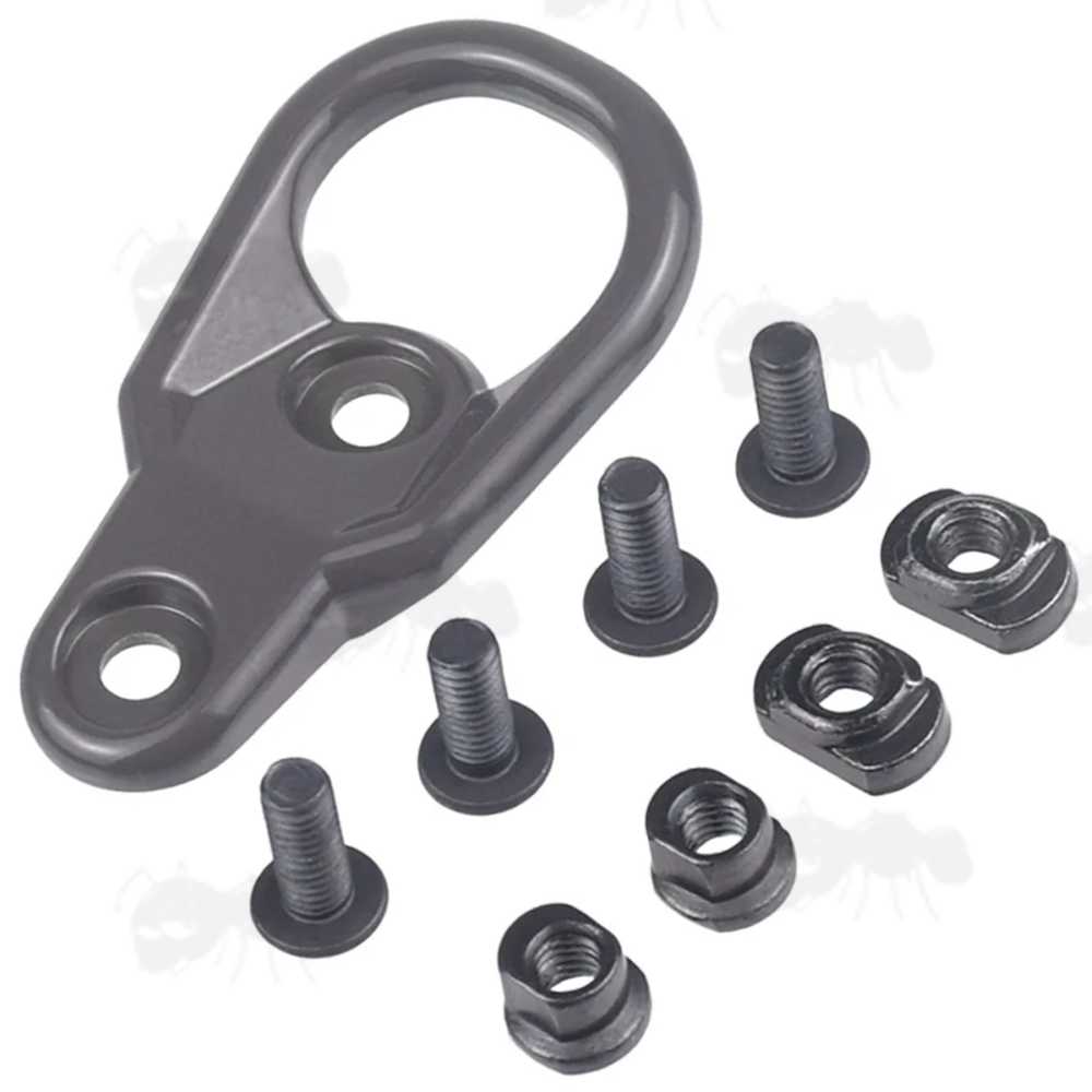Large Loop Handguard Fitting Sling Mount Attachment Point with KeyMod and MLok Fittings, Grey Coloured Finish