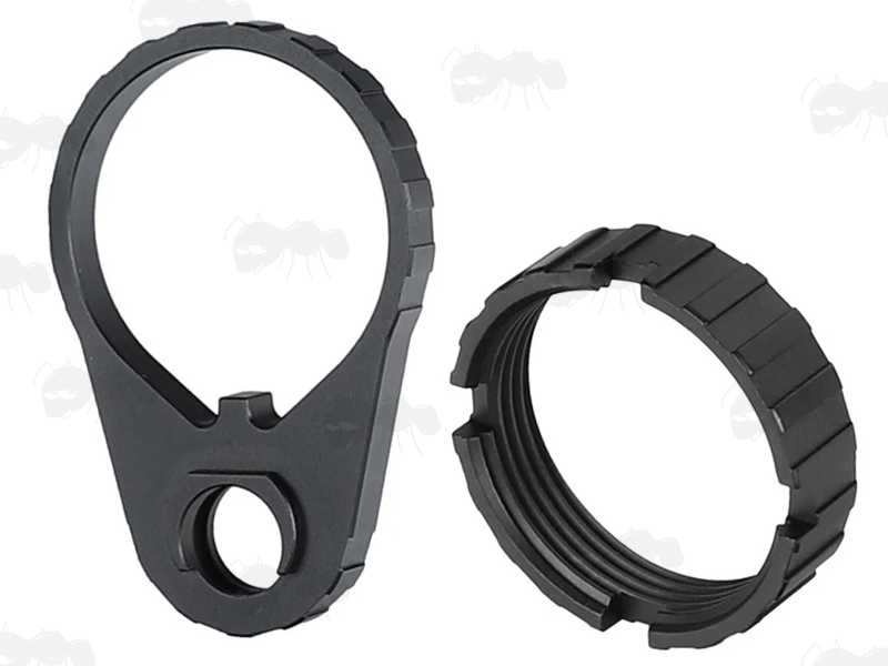 Black Coloured Tactical Rifle QD Socket Sling Swivel Socket Receiver Plate with Matching Buttstock Castle Nut