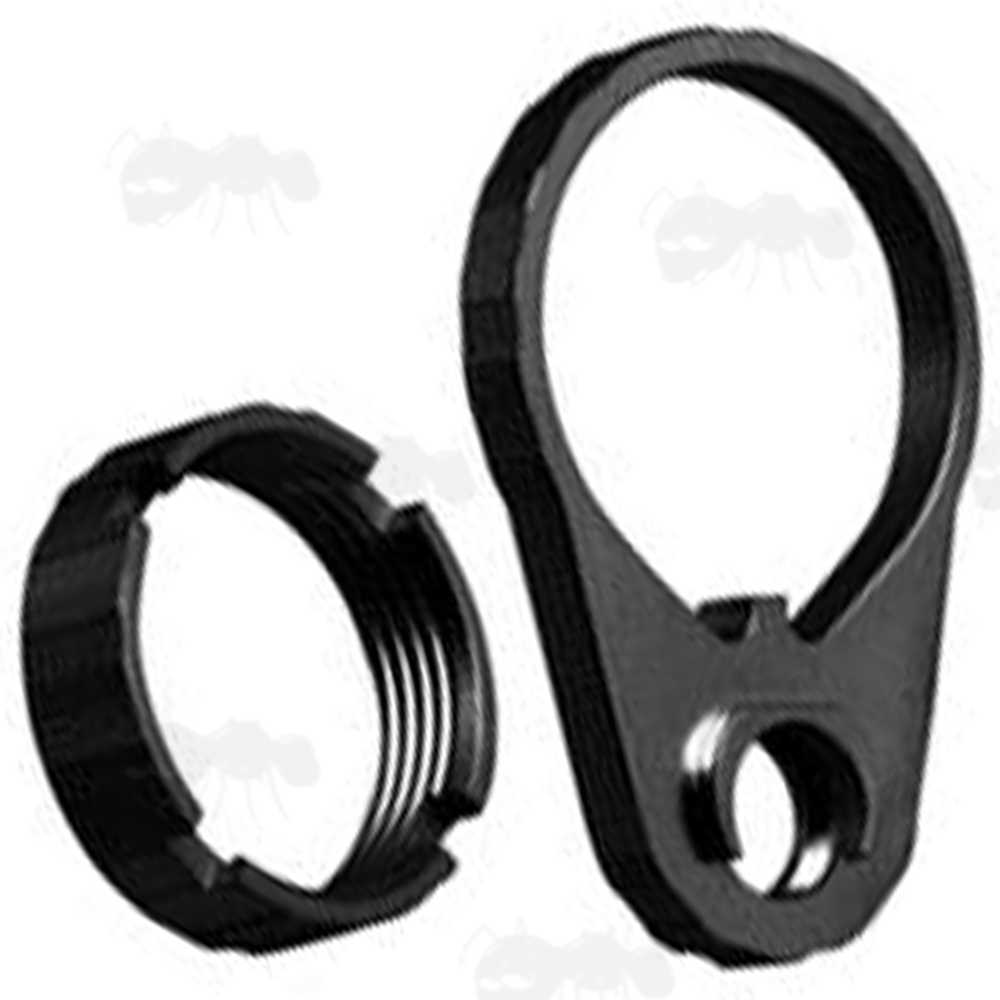 Black Coloured Tactical Rifle QD Socket Sling Swivel Socket Receiver Plate with Matching Buttstock Castle Nut