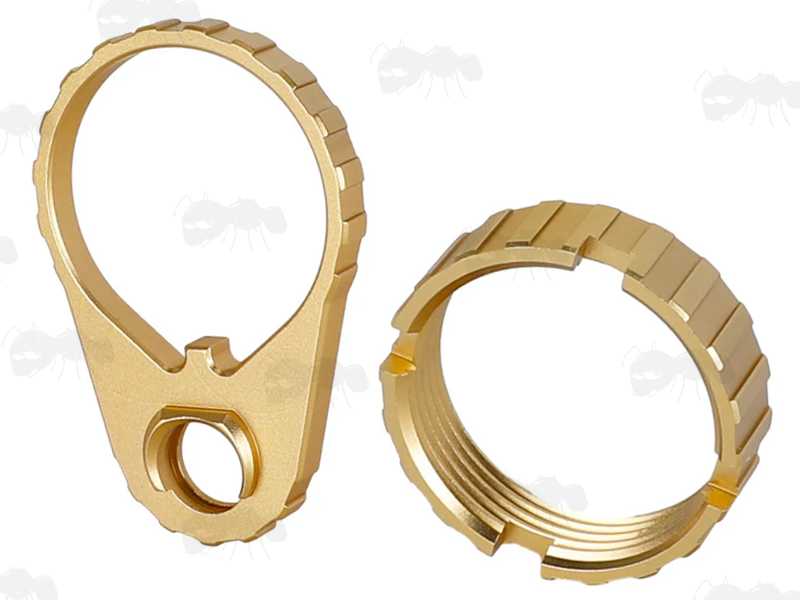Gold Coloured Tactical Rifle QD Socket Sling Swivel Socket Receiver Plate with Matching Buttstock Castle Nut