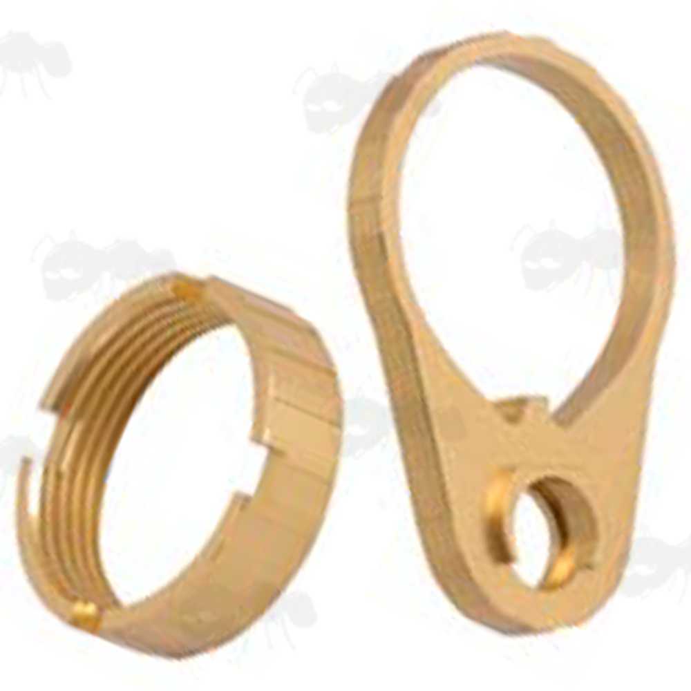 Gold Coloured Tactical Rifle QD Socket Sling Swivel Socket Receiver Plate with Matching Buttstock Castle Nut