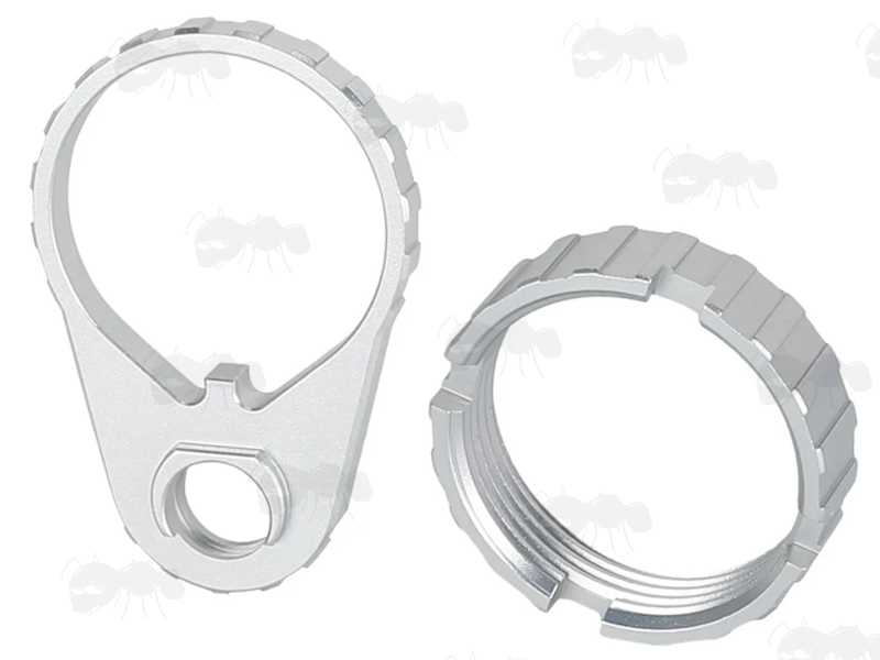 Silver Coloured Tactical Rifle QD Socket Sling Swivel Socket Receiver Plate with Matching Buttstock Castle Nut