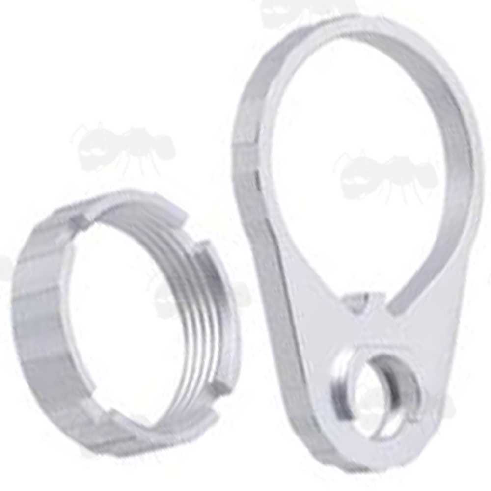 Silver Coloured Tactical Rifle QD Socket Sling Swivel Socket Receiver Plate with Matching Buttstock Castle Nut