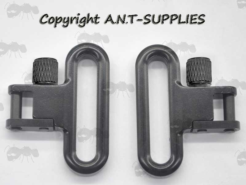 Pair of High-Strength Quick-Detach 30mm Wide Gun Sling Swivels With One Piece Loop and Body Design, with Steel Plunger Sleeves
